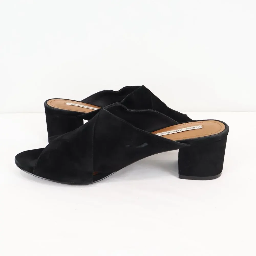& Other Stories Black Suede Open Toe Block Heel Mule Size US 9 EUR 39